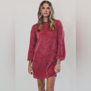 SADIE & SAGE Berry Soirée Mock Neck Sweater Dress Medium NWT Mod Retro Mini